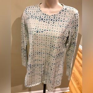 J Jill - Pure Jill Pima Cotton Blue Diamond Tye Dye Shir tail Tee Sz XS